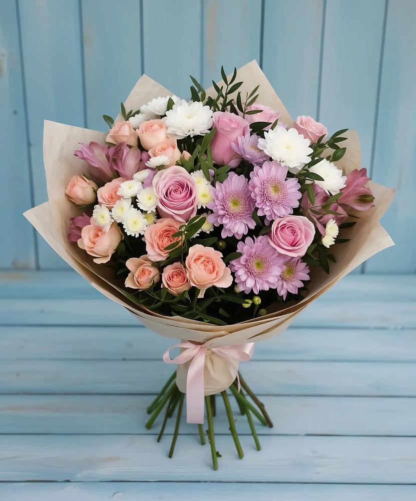 Букет цветов из: Хризантемы, Розы и Альстромерии в Бутурлино