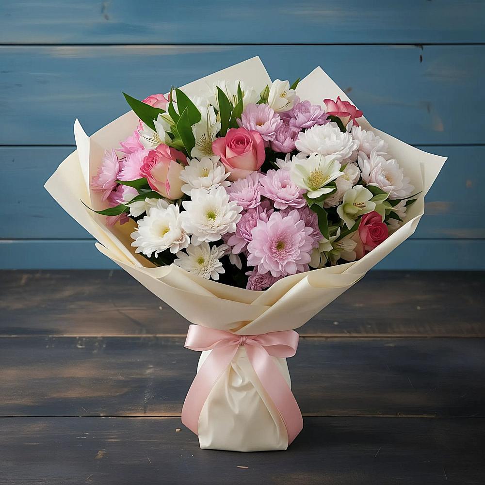 Букет цветов из: Хризантемы, Альстромерии и Розы в Бутурлино